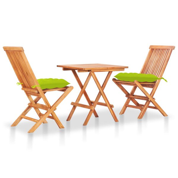 vidaXL 3-tlg. Bistro-Set mit Hellgr&uuml;nen Kissen Massivholz Teak