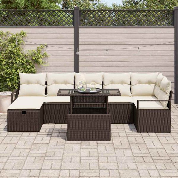 vidaXL Garten-Sofa-Set mit Kissen mit Speicher 8 pcs Braun Poly Rattan