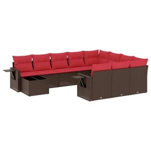 vidaXL 11-teiliges Gartensofa-Set mit Kissen, braun, Polyrattan
