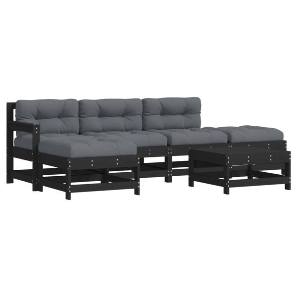 vidaXL 6-tlg. Garten-Lounge-Set mit Kissen Schwarz Massivholz