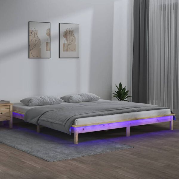 vidaXL Massivholzbett mit LEDs 160x200 cm