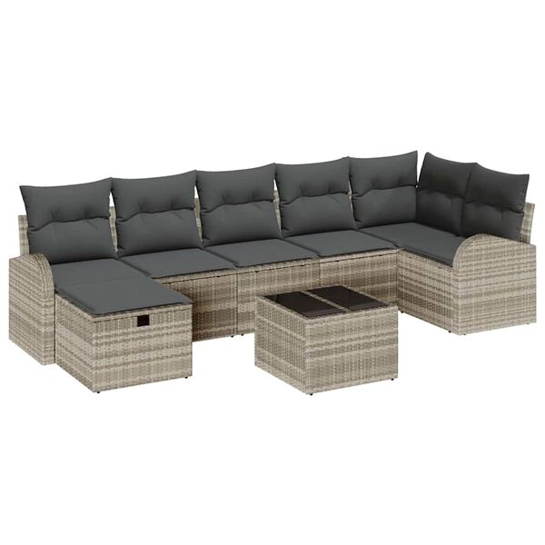 vidaXL Sofa Set mit Kissen mit Speicher Hellgrau Poly-Rattan