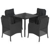 vidaXL 5-tlg. Garten-Essgruppe mit Kissen Schwarz Poly Rattan