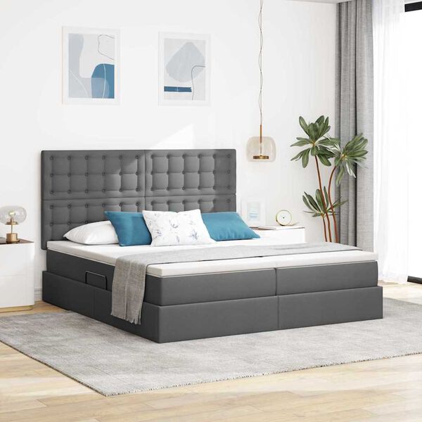 vidaXL Bett mit LED-Lichtleisten Dunkelgrau 200 x 200 cm Stoff