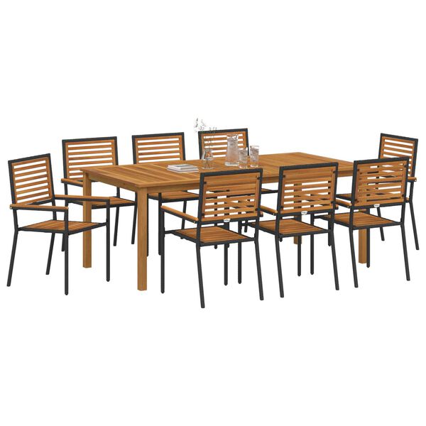 vidaXL Garten Essgruppe 9 pcs Schwarz Massivholz Akazie