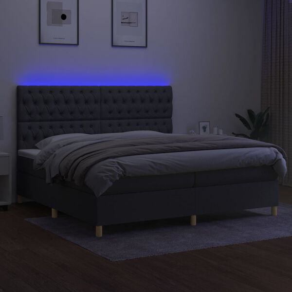 vidaXL Boxspringbett mit Matratze & LED Dunkelgrau 200x200 cm Stoff