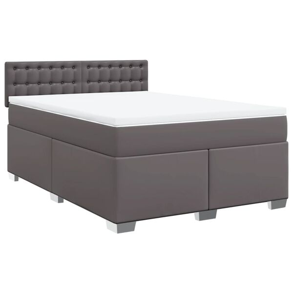 vidaXL Boxspringbett mit Matratze Grau 160x200 cm Kunstleder