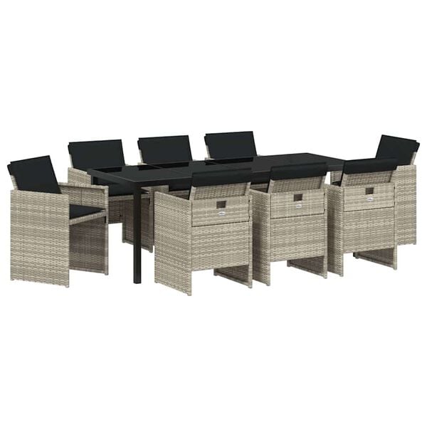 vidaXL Garten Essgruppe 9 pcs Hellgrau Poly-Rattan