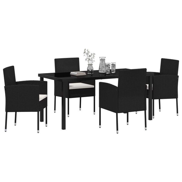 vidaXL Garten Essgruppe mit Kissen 5 pcs Schwarz Poly-Rattan