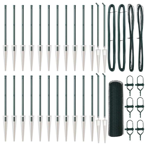 vidaXL Zaun mit Pfosten Gr&uuml;n 0,6 x 50 m PVC-beschichteter Stahl