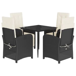 vidaXL 5-tlg. Garten-Essgruppe mit Kissen Schwarz Poly Rattan