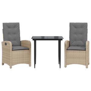 vidaXL 3-tlg. Garten-Essgruppe mit Kissen Beigemischung Poly Rattan