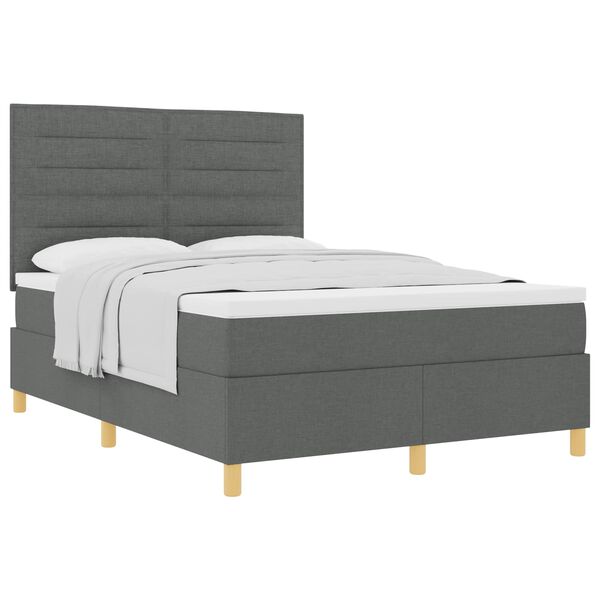 vidaXL Boxspringbett mit Matratze Dunkelgrau 140 x 200 cm Stoff