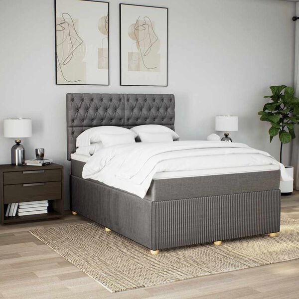 vidaXL Boxspringbett mit Matratze Taupe 160x200 cm Stoff