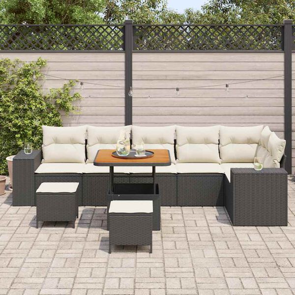vidaXL Gartensofa-set mit Kissen 9 pcs Schwarz Poly-Rattan