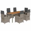 vidaXL 7-tlg. Garten-Essgruppe mit Kissen Grau Poly Rattan
