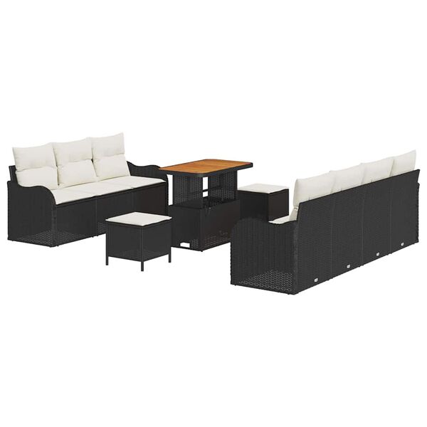vidaXL Garten-Sofa-Set mit Kissen mit Kissen 10 pcs Schwarz und Creme