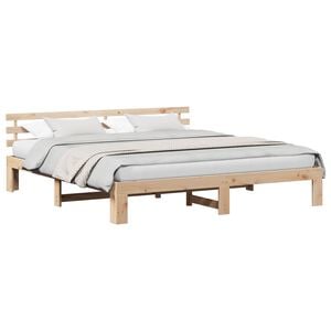 vidaXL Bettrahmen mit Kopfteil Natur 200 x 200 cm Massives Kiefernholz