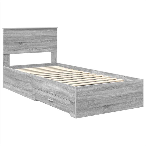 vidaXL Bettrahmen Graue Sonoma und Silber 75 x 190 cm Holzwerkstoff