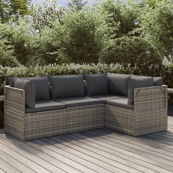vidaXL 4-tlg. Garten-Lounge-Set mit Kissen Grau Poly Rattan