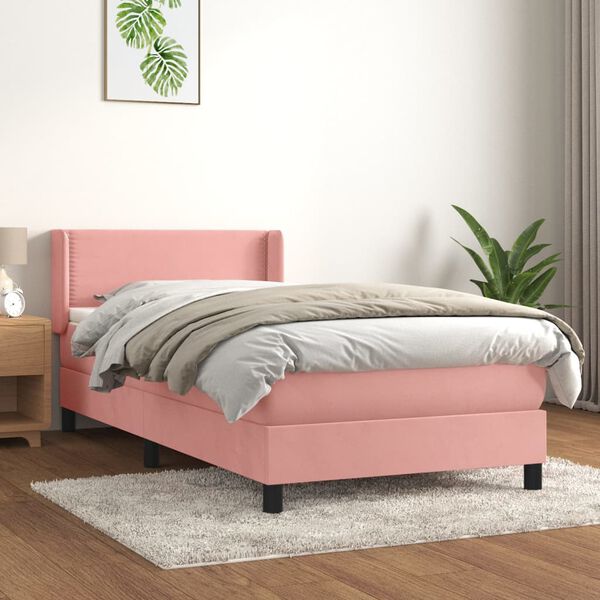 vidaXL Boxspringbett mit Matratze Rosa 90x190 cm Samt