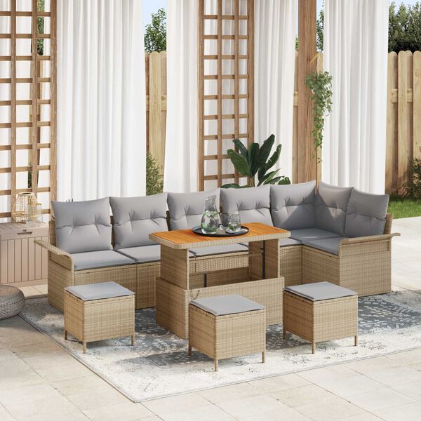 vidaXL Gartensofa-set mit Kissen 10 pcs Beige Poly-Rattan