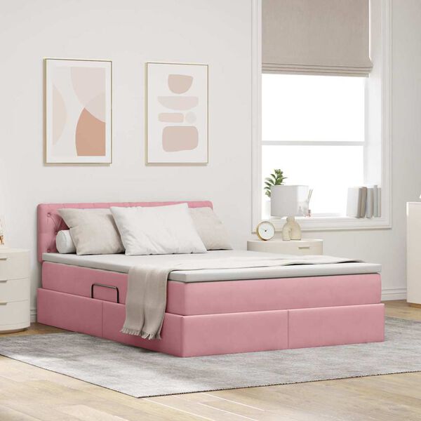 vidaXL Bett mit Stauraum und LED mit Matratze Rosa 140 x 190 cm Samt
