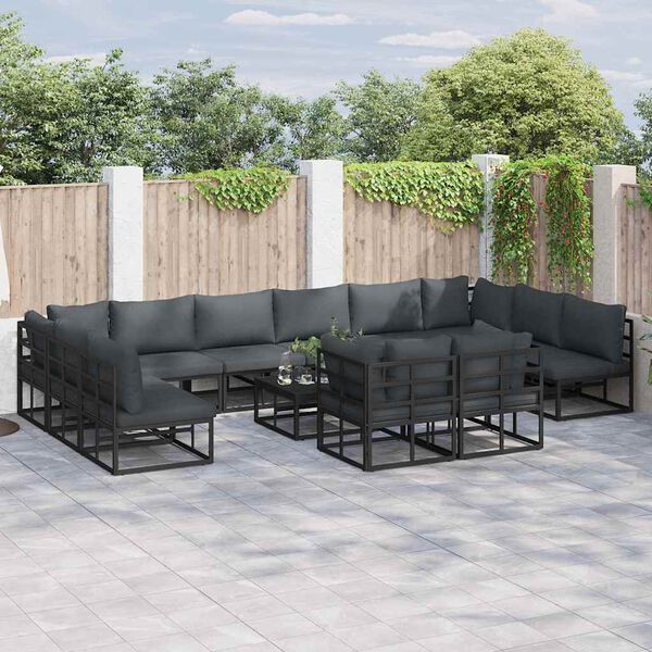 vidaXL Gartensofa-set mit Kissen 13 pcs Schwarz Aluminium