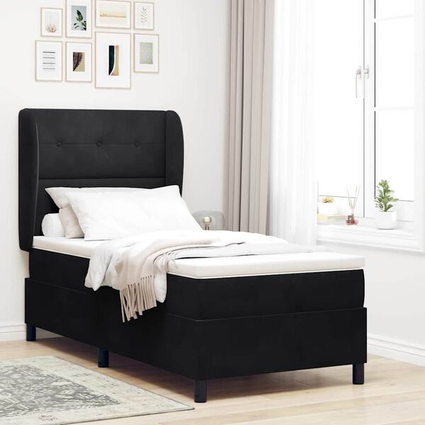 vidaXL Boxspringbett mit Matratze Schwarz 200 x 90 cm Polyester
