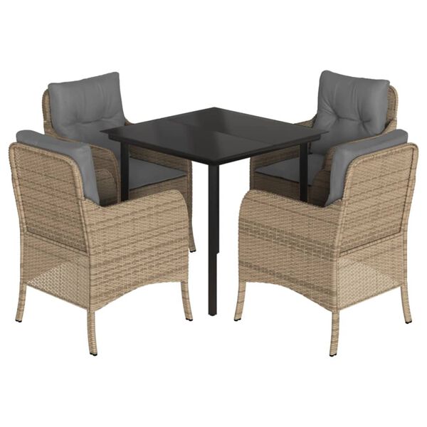 vidaXL 5-tlg. Garten-Essgruppe mit Kissen Beige Poly Rattan