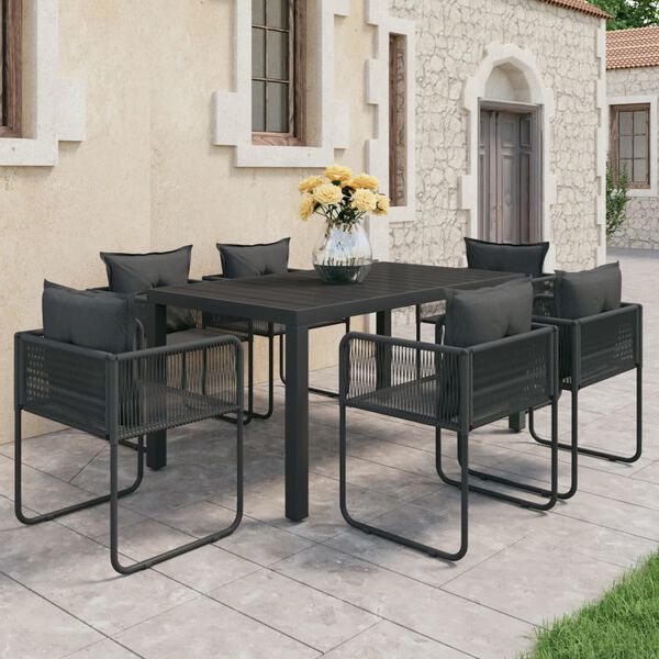 vidaXL 7-tlg. Garten-Essgruppe PVC Rattan Schwarz