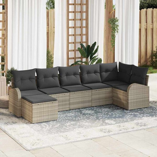 vidaXL Gartensofa-set mit Kissen 7 pcs Hellgrau Poly Rattan