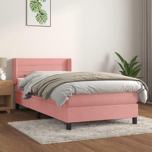 vidaXL Boxspringbett mit Matratze Rosa 90x190 cm Samt