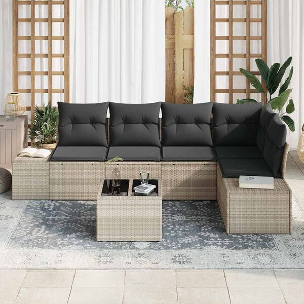 vidaXL Garten-Sofa-Set mit Kissen mit Speicher 6 pcs Hellgrau