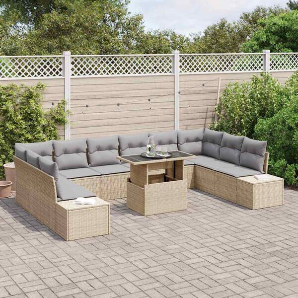 vidaXL Garten-Sofa-Set mit Speicher 11 pcs Beige Poly Rattan