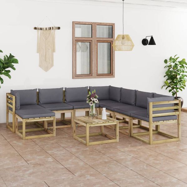 vidaXL 9-tlg. Garten-Lounge-Set mit Kissen Impr&auml;gniertes Kiefernholz