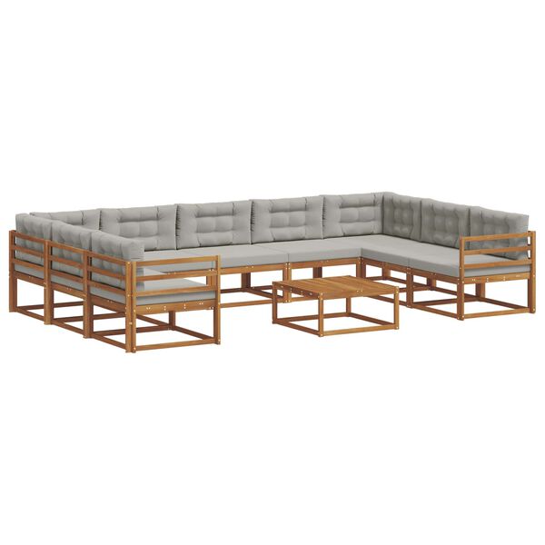 vidaXL Outdoor-Sofagarnitur mit Kissen 10 pcs Nat&uuml;rlich und Hellgrau