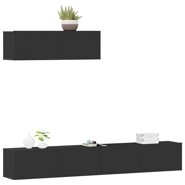 vidaXL 3-tlg. TV-Schrank-Set Schwarz Holzwerkstoff