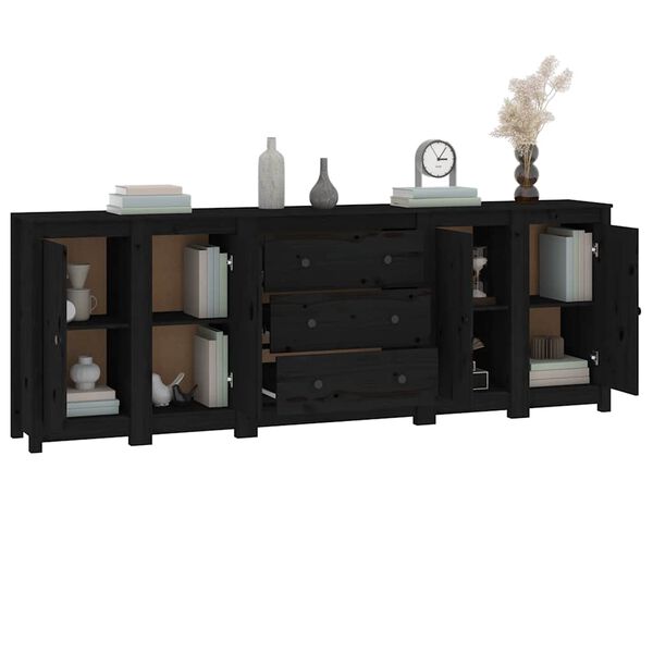 vidaXL Sideboard Schwarz 230x35x80 cm Massivholz Kiefer