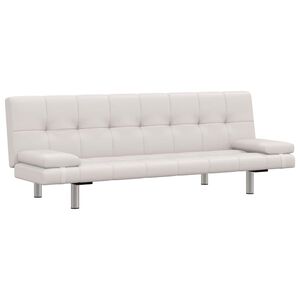 vidaXL Schlafsofa mit 2 Kissen Kunstleder Ausziehbar Cremewei&szlig;