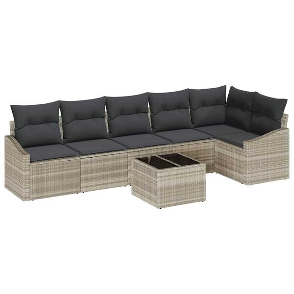 vidaXL Gartensofa-set mit Kissen 7 pcs Hellgrau Poly-Rattan