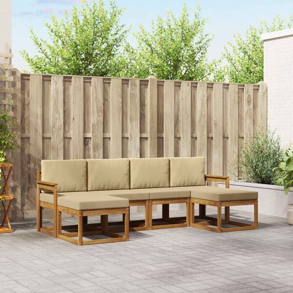 vidaXL Outdoor-Sofagarnitur 6 pcs Natur und Beige Holzwerkstoff