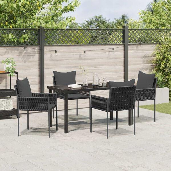 vidaXL Garten Essgruppe 5 pcs Schwarz und Grau PE-Rattan