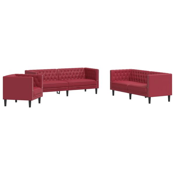 vidaXL 3-tlg. Chesterfield-Sofa-Set Weinrot Kunstleder