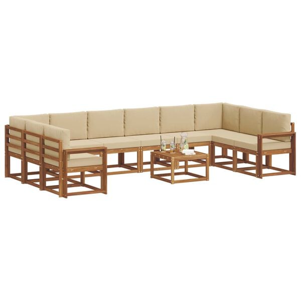 vidaXL Outdoor-Sofagarnitur mit Kissen 11 pcs Natur und Beige