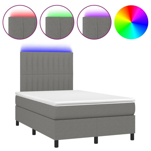 vidaXL Boxspringbett mit Matratze & LED Dunkelgrau 120x190 cm Stoff