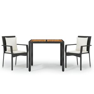 vidaXL 3-tlg. Garten-Essgruppe mit Kissen Schwarz Poly Rattan
