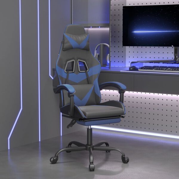 vidaXL Gaming-Stuhl mit Fu&szlig;st&uuml;tze Drehbar Schwarz & Blau Kunstleder