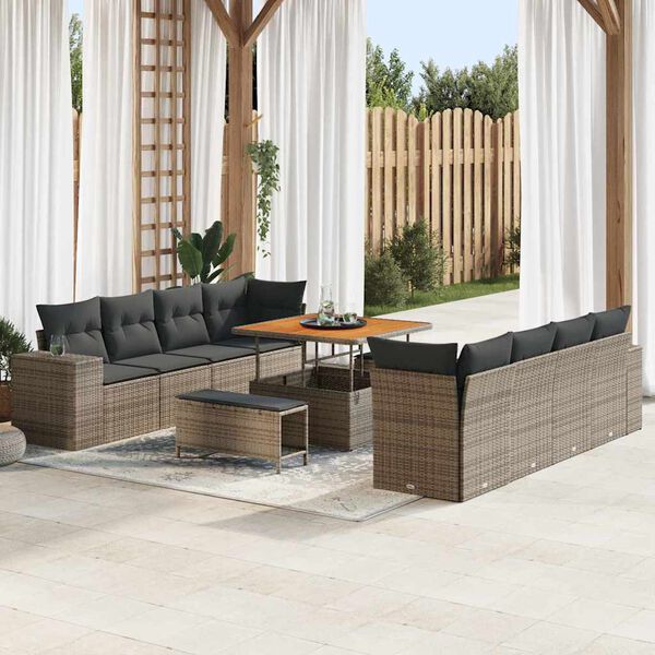 vidaXL Gartensofa-set mit Kissen mit Speicher 11 pcs Grau Poly-Rattan