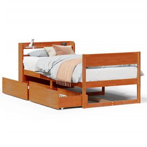 vidaXL Massivholzbett ohne Matratze Wachsbraun 75x190 cm Kiefernholz